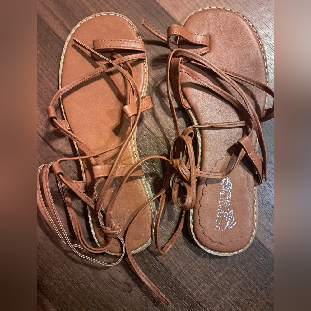 Roman GRIFF Women's Brown Leather Sandals - Tie Up The Leg